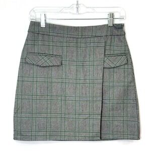 Nasty Gal Green Black Plaid Mini Skirt Faux Wrap Womens Size 6